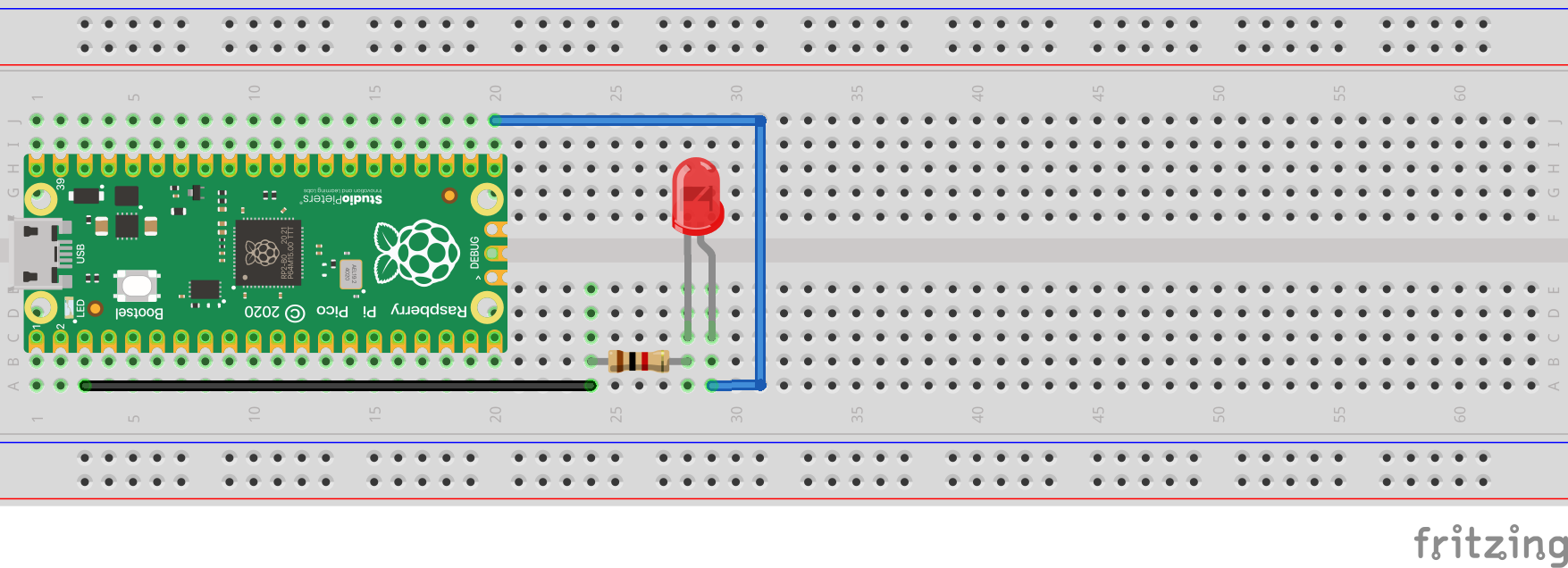 Pico setup with LED on pin instead of power