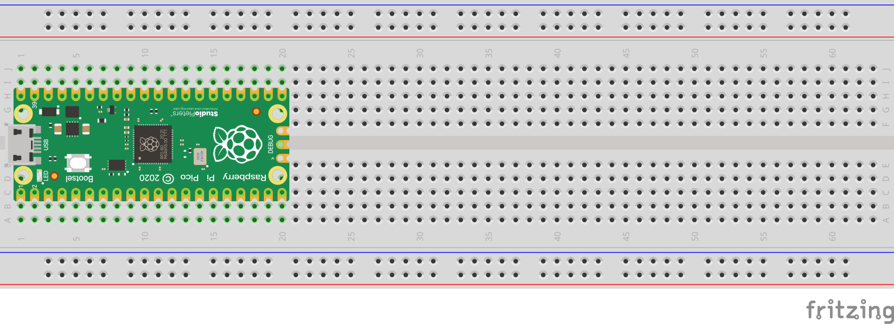Pico in breadboard